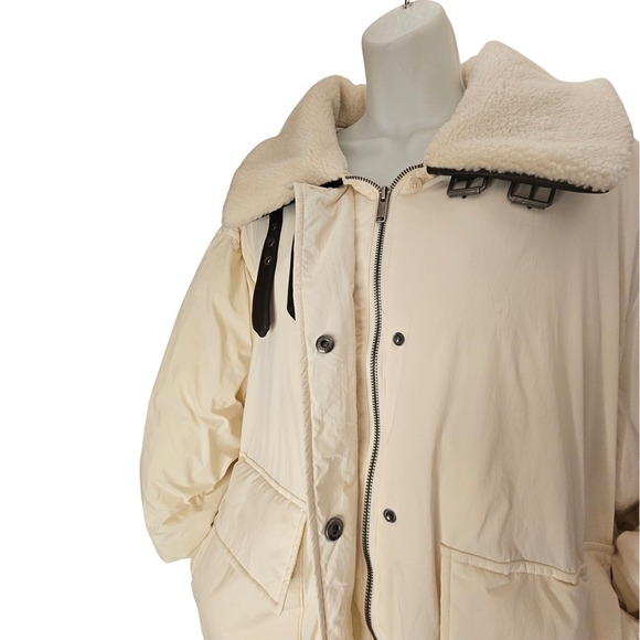 KBB by Kahlana Oversized Puffer Jacket Women Cream New Shearling Collar Aviator - Picture 2 of 5
